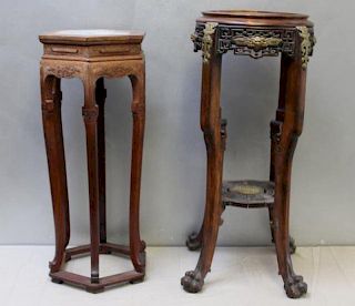 2 Antique Chinese Hardwood Stands To Inc ,