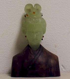 Antique Jade & Wood Bust of a Geisha.