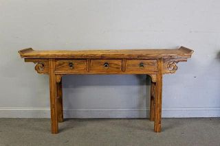 Vintage Asian 3 Drawer Rustic Wood Alter Table.