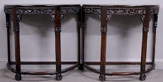Pair of Carved Chinese Hardwood Demilune