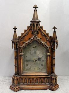 Victorian Gothic Revival Oak Bracket Clock By J.W.