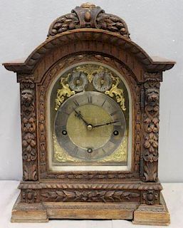 Peerles Signed Bracket Clock In Finely Carved Case