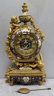 Fine Quality Dore Bronze and Champlev Clock with