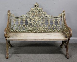 Vintage Wood and Patinated Iron Bench.