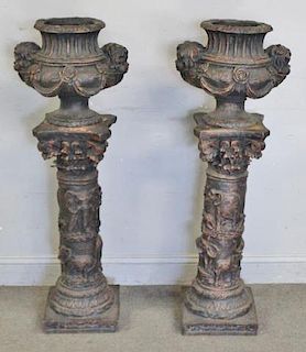 Pair of Outdoor Pedestal Urns.