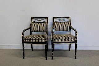Pair of Lacquered and Gilt Decorated Arm Chairs.