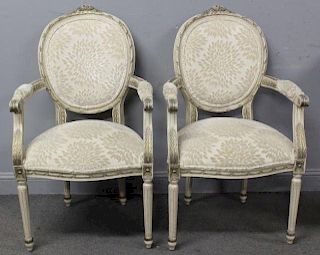 Pair of Oval Back and Carved Arm Chairs.