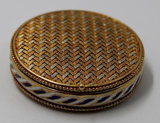 GOLD. French 18kt Gold and Enamel Decorated Pill