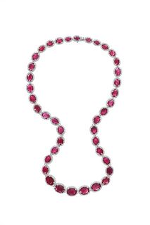 Burmese Ruby Diamond & 14k White Gold Necklace