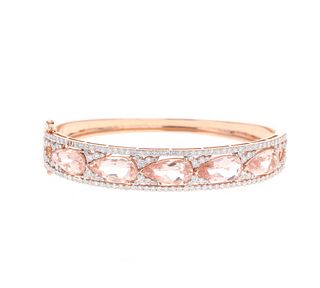 Morganite Diamond & 14k Rose Gold Bangle Bracelet