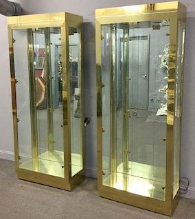 Pair of Mastercraft Style Brass Display Cabinets.