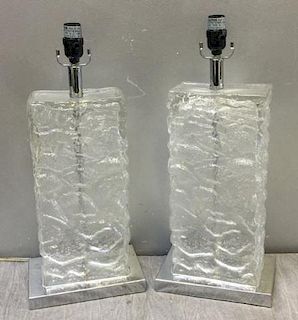 Pair of Textured Glass Block Decorator Lamps.