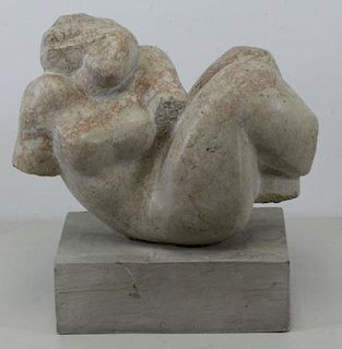 Monogrammed Marble Sculpture of a Reclining Female