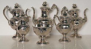 SILVER-PLATED. Repousse Rose Decorated 6 Pc.