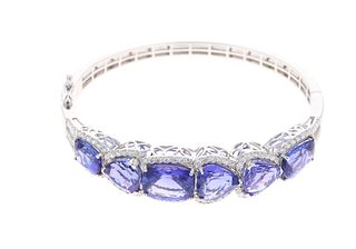 26.44ct Tanzanite Diamond & 18k Bangle Bracelet