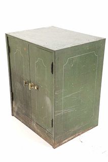 Early To Mid 1900s Green Metal Locking Safe Box