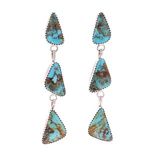Navajo Apache Blue Turquoise Dangle Earrings