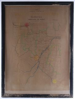 Hand-Tinted Map of Mammoth Mine Locations in MT