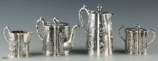 Chinese Export Silver Tea Set, 5 pcs, Wang Hing;