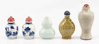 Collection of 5 Ceramic Snuff Bottles
