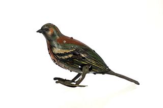 C. 1940s German Made H.E.N. Tin Litho Wind Up Bird