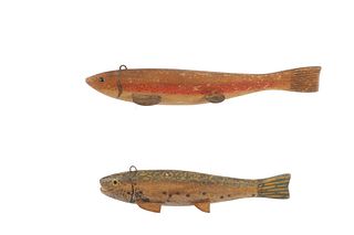 1930-50s Hand Carved Wood Trout Fishing Decoys (2)