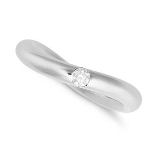 A DIAMOND BAND RING in 18ct white gold, the stylised band set with a round brilliant cut diamond,...