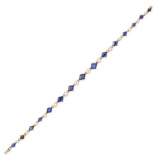 A VINTAGE SAPPHIRE AND DIAMOND BRACELET in yellow and white gold, set with alternating fancy cut ...