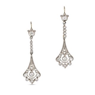 A PAIR OF DIAMOND DROP EARRINGS in 18ct white gold, each set with two round brilliant cut diamond...