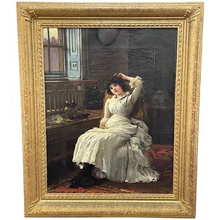 PORTRAIT OF LADY IN WHITE DRESS  OIL PAINTING
