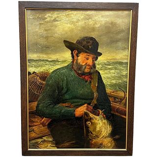 PORTRAIT OF A CORNISH FISHERMAN OIL PAINTING