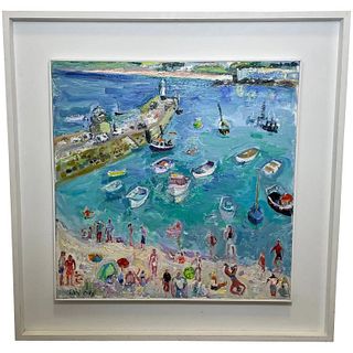  ST. IVES SMEATON'S PIER BEACH CORNWALL OIL PAINTING