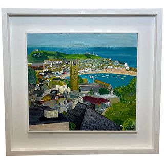 SUNNY ST IVES HARBOUR CORNWALL OI PAINTING