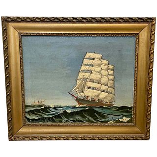  CLIPPER & STEAM SHIPS SAILING OIL PAINTING