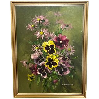 FLOWERS PANSY'S & DAISIES OIL PAINTING