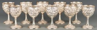 10 Kirk Repousse Sterling Goblets