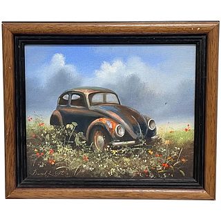 "UNLOVED ABANDONED VW BEETLE CAR" OIL PAINTING