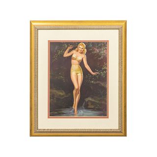 Vintage Art Print, Pin Up Girl In Golden Bikini