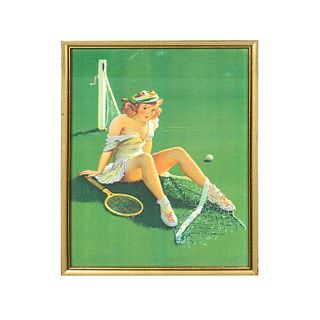 Vintage Framed Art Print, Tennis Pinup Girl