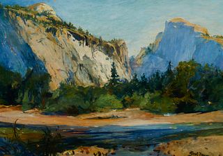 Karl Yens, (1868-1945), "Monuments of Nature, Yosemite Canyon," 1919, Oil on panel