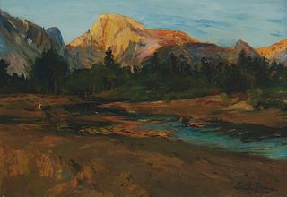 Karl Yens (1868-1945), "Time of Recollection (Half Dome in Yosemite Valley)," 1919, Oil on panel, 10" H x 14" W