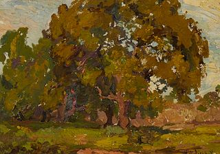 Franz Arthur Bischoff (1864-1929), Oak tree, Oil on canvas tipped to artist board, 8" H x 10" W