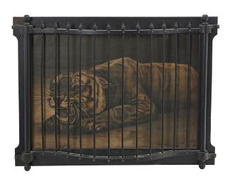 A tiger lithograph in custom cage frame