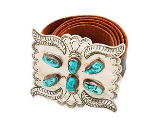 A Navajo silver and turquoise belt buckle