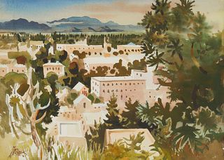 Milford Zornes (1908-2008), "Santa Fe," Watercolor on paper, watermark Arches, 22" H x 30" W