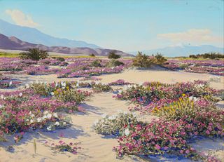 Stephen Willard (1894-1966), Blooming desert, Photograph with hand-painting on artist board, 11" H x 15" W