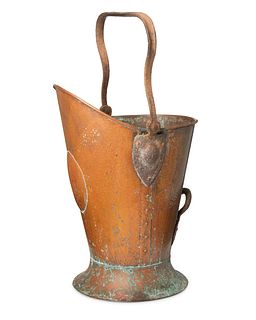 A Gustav Stickley hammered copper coal scuttle