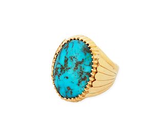 A Southwest 18k gold and turquoise ring