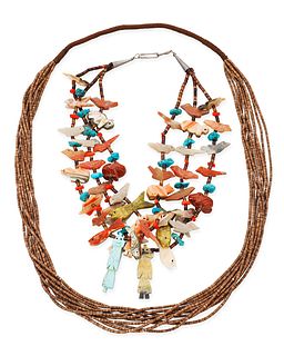 Two Pueblo stone and shell necklaces
