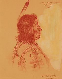 Elbridge Ayer Burbank, "Chief Red Cloud, Sioux," 1899, Conte crayon on cream-colored paper, Image/Sheet: 12" H x 10" W